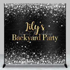 Lofaris Custom Black and Gold Backyard Party Backdrop Elegant Silver Glitter Diamond Sparkle Decor