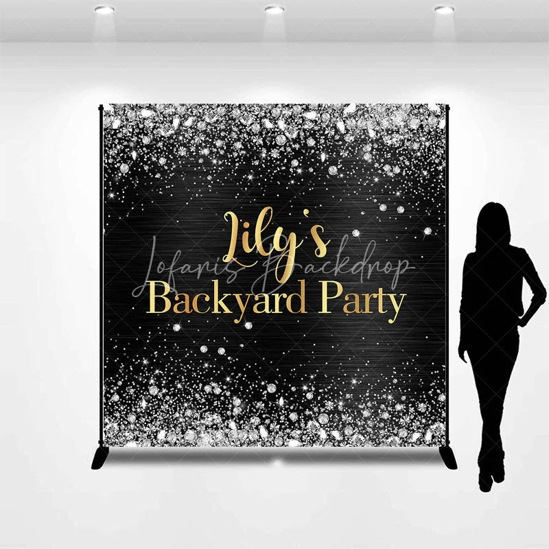 Lofaris Custom Black and Gold Backyard Party Backdrop Elegant Silver Glitter Diamond Sparkle Decor