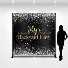 Lofaris Custom Black and Gold Backyard Party Backdrop Elegant Silver Glitter Diamond Sparkle Decor