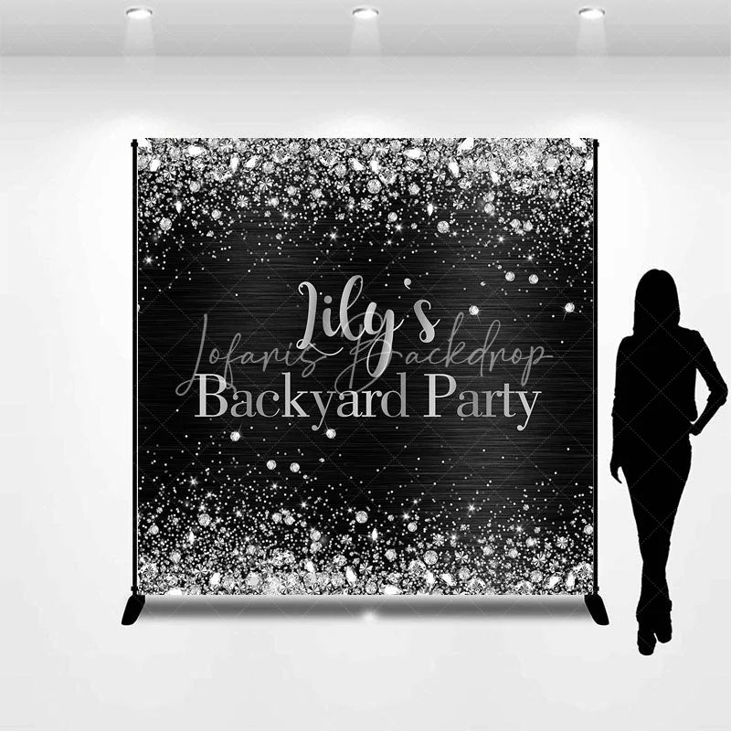 Lofaris Custom Black and Silver Glitter Backyard Party Backdrop Personalized Diamond Confetti Celebration Decor