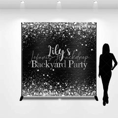Lofaris Custom Black and Silver Glitter Backyard Party Backdrop Personalized Diamond Confetti Celebration Decor