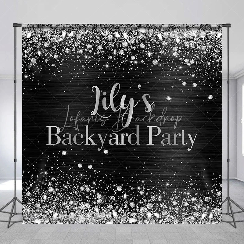 Lofaris Custom Black and Silver Glitter Backyard Party Backdrop Personalized Diamond Confetti Celebration Decor