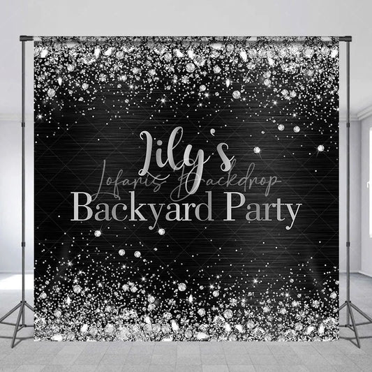 Lofaris Custom Black and Silver Glitter Backyard Party Backdrop Personalized Diamond Confetti Celebration Decor
