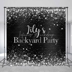 Lofaris Custom Black and Silver Glitter Backyard Party Backdrop Personalized Diamond Confetti Celebration Decor