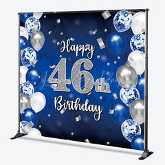Lofaris Custom Blue and Silver Balloons Happy 46th Birthday Backdrop Confetti Celebration Party Decor