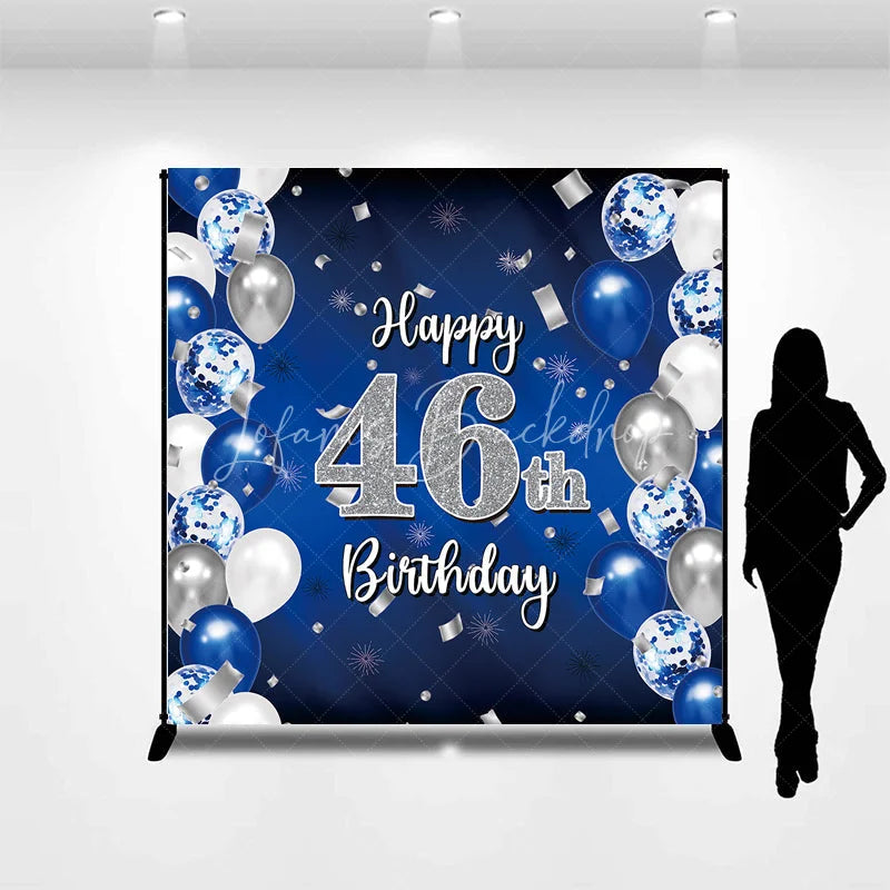 Lofaris Custom Blue and Silver Balloons Happy 46th Birthday Backdrop Confetti Celebration Party Decor