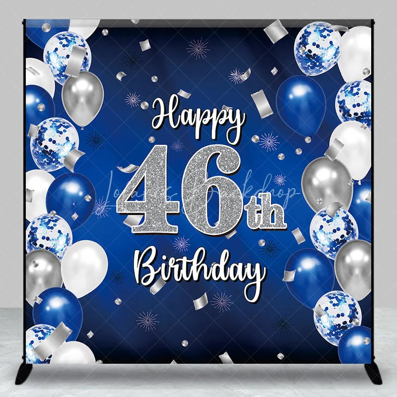 Lofaris Custom Blue and Silver Balloons Happy 46th Birthday Backdrop Confetti Celebration Party Decor