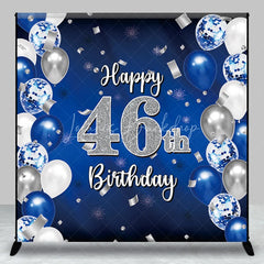 Lofaris Custom Blue and Silver Balloons Happy 46th Birthday Backdrop Confetti Celebration Party Decor