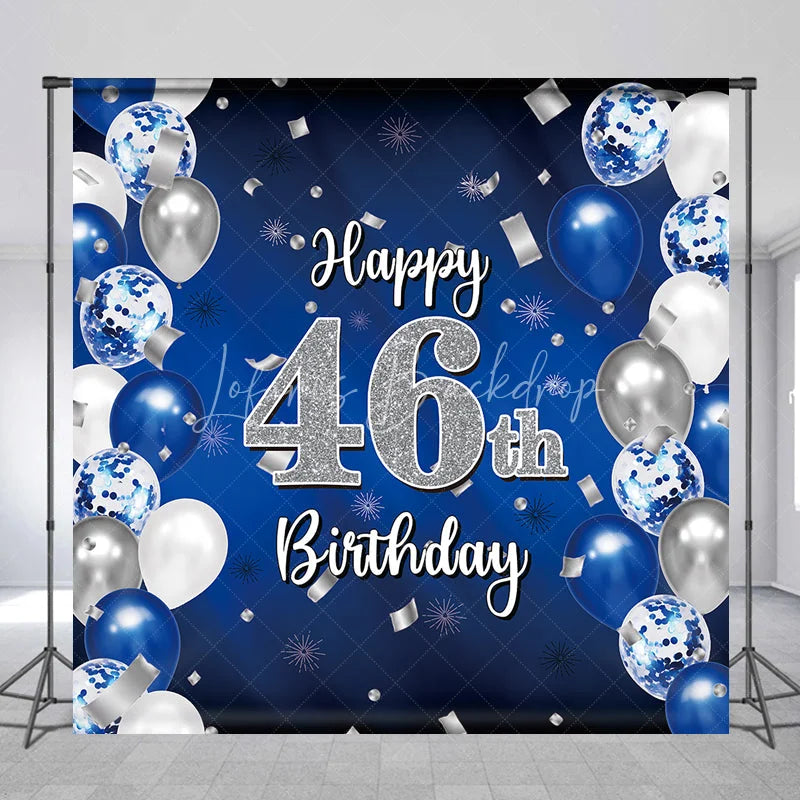 Lofaris Custom Blue and Silver Balloons Happy 46th Birthday Backdrop Confetti Celebration Party Decor