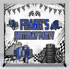 Lofaris Custom Blue Truck Birthday Backdrop Semi Trailer Tire Track Photography Background