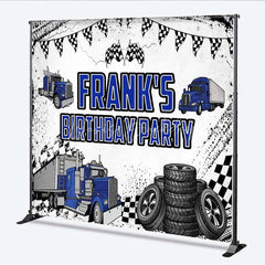 Lofaris Custom Blue Truck Birthday Backdrop Semi Trailer Tire Track Photography Background
