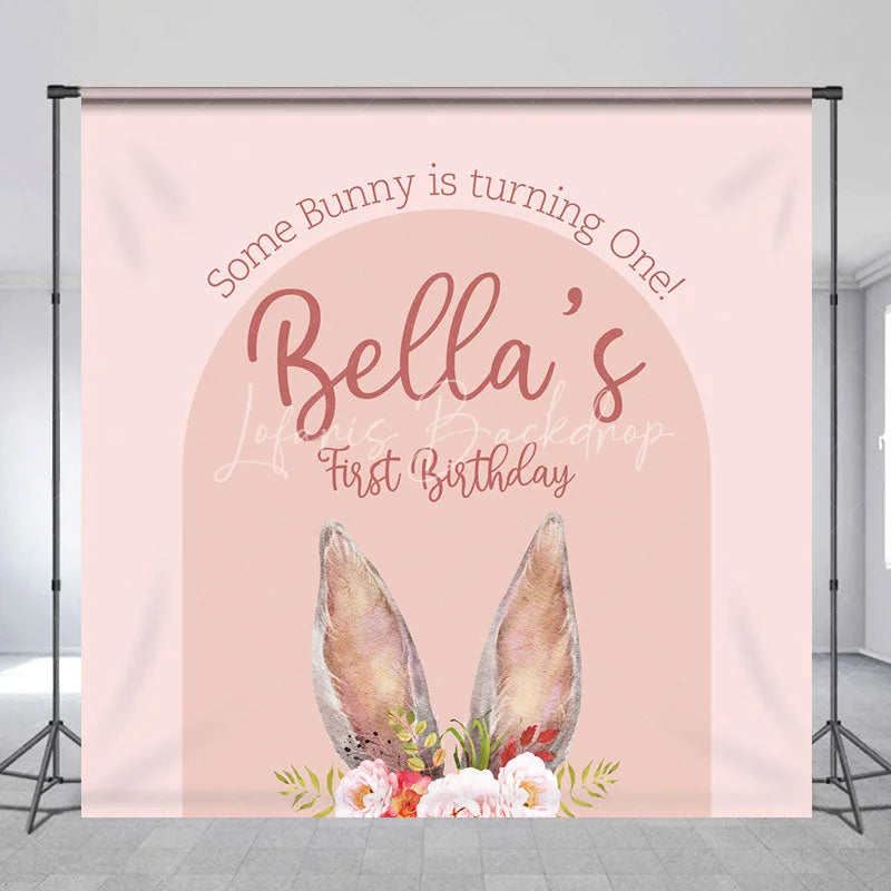 Lofaris Custom Boho Some Bunny Is Turning One Backdrop Pink Arch Floral Rabbit Background Personalized Name First Birthday Prop