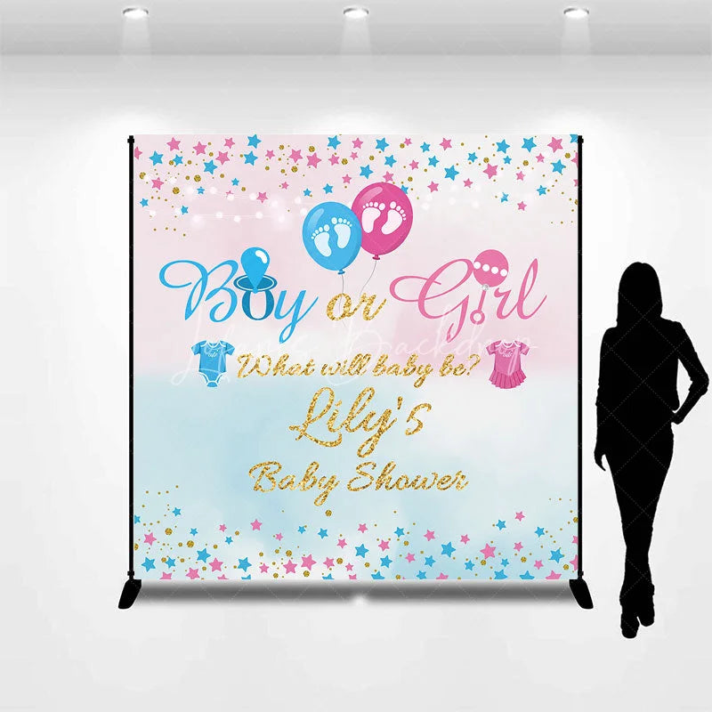 Lofaris Custom Boy or Girl Gender Reveal Baby Shower Backdrop What Will Be Pink and Blue Glitter Stars