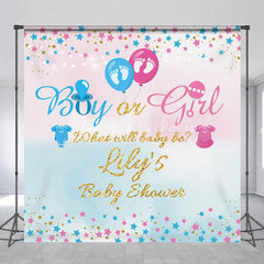 Lofaris Custom Boy or Girl Gender Reveal Baby Shower Backdrop What Will Be Pink and Blue Glitter Stars