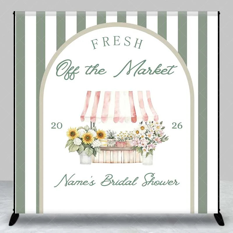 Lofaris Custom Bridal Shower Backdrop Fresh Flower Market Stand Sage Green Stripes Personalized Background