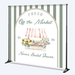 Lofaris Custom Bridal Shower Backdrop Fresh Flower Market Stand Sage Green Stripes Personalized Background