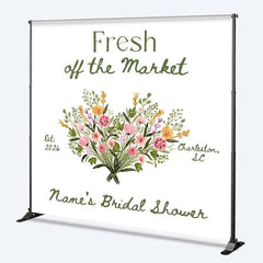 Lofaris Custom Bridal Shower Backdrop Fresh Off The Market Floral Heart White Minimalist Personalized Background