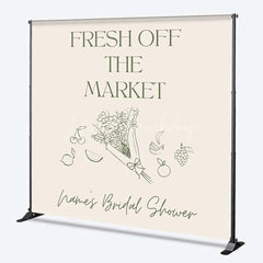 Lofaris Custom Bridal Shower Backdrop Fresh Off The Market Personalize Name Fruit Flower Line Art Background Bachelorette Decor