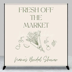Lofaris Custom Bridal Shower Backdrop Fresh Off The Market Personalize Name Fruit Flower Line Art Background Bachelorette Decor