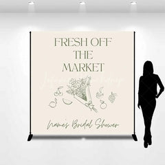 Lofaris Custom Bridal Shower Backdrop Fresh Off The Market Personalize Name Fruit Flower Line Art Background Bachelorette Decor