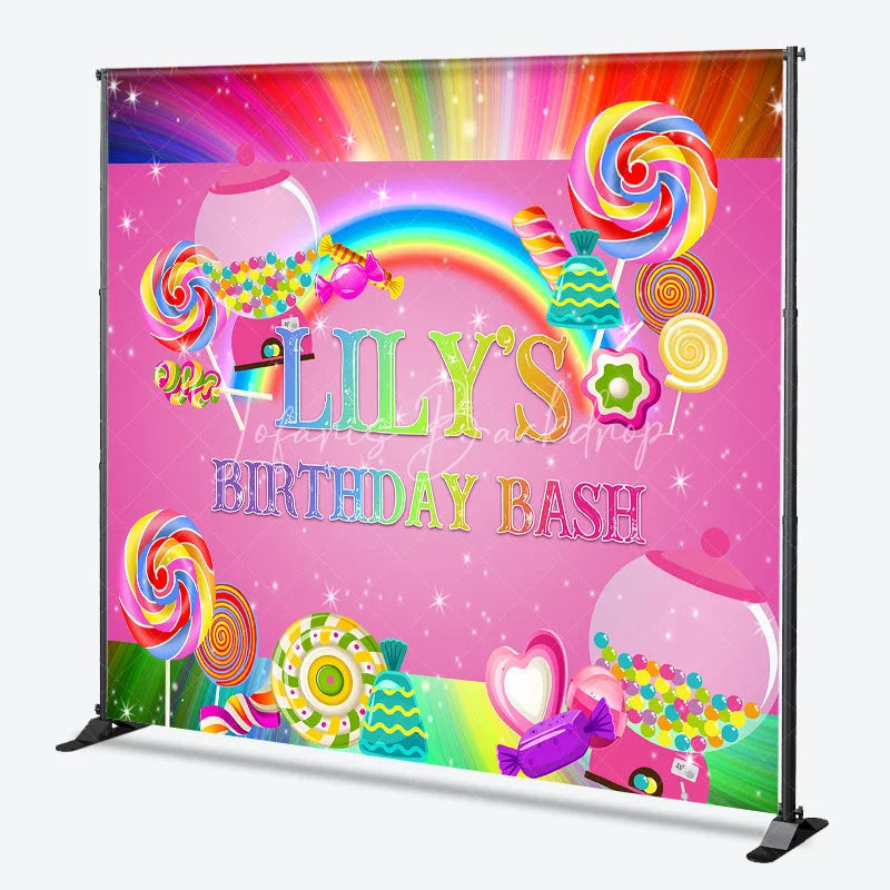 Lofaris Custom Candy Land Birthday Backdrop Featuring Colorful Lollipops and Gumballs Sweet Rainbow Party Decor