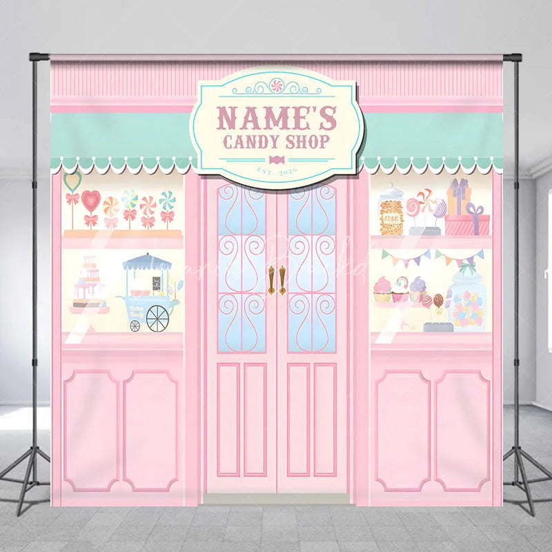 Lofaris Custom Candy Shop Backdrop Personalized Sweet Birthday Party Storefront Decor