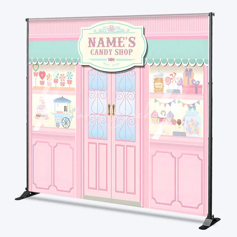 Lofaris Custom Candy Shop Backdrop Personalized Sweet Birthday Party Storefront Decor