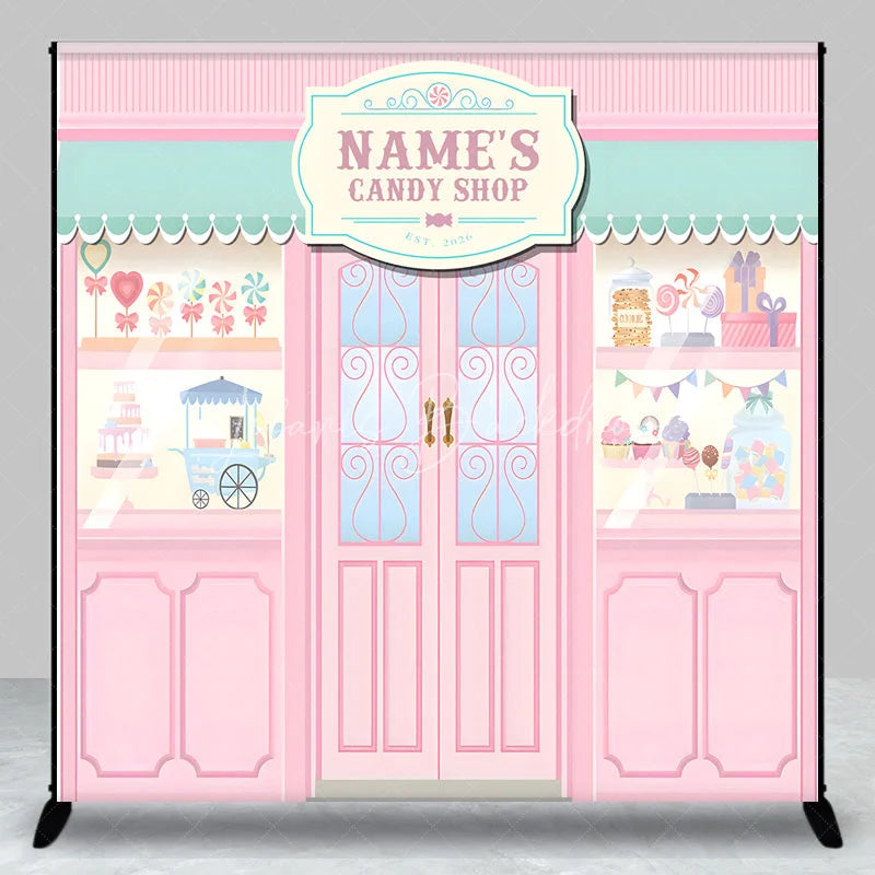 Lofaris Custom Candy Shop Backdrop Personalized Sweet Birthday Party Storefront Decor