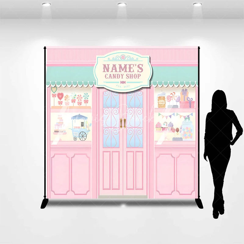 Lofaris Custom Candy Shop Backdrop Personalized Sweet Birthday Party Storefront Decor
