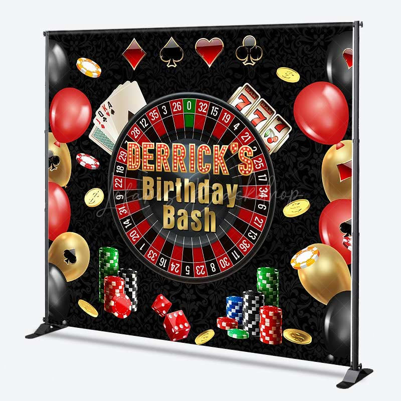 Lofaris Custom Casino Birthday Bash Backdrop Las Vegas Night and Poker Theme Personalized Roulette Wheel Photo Prop