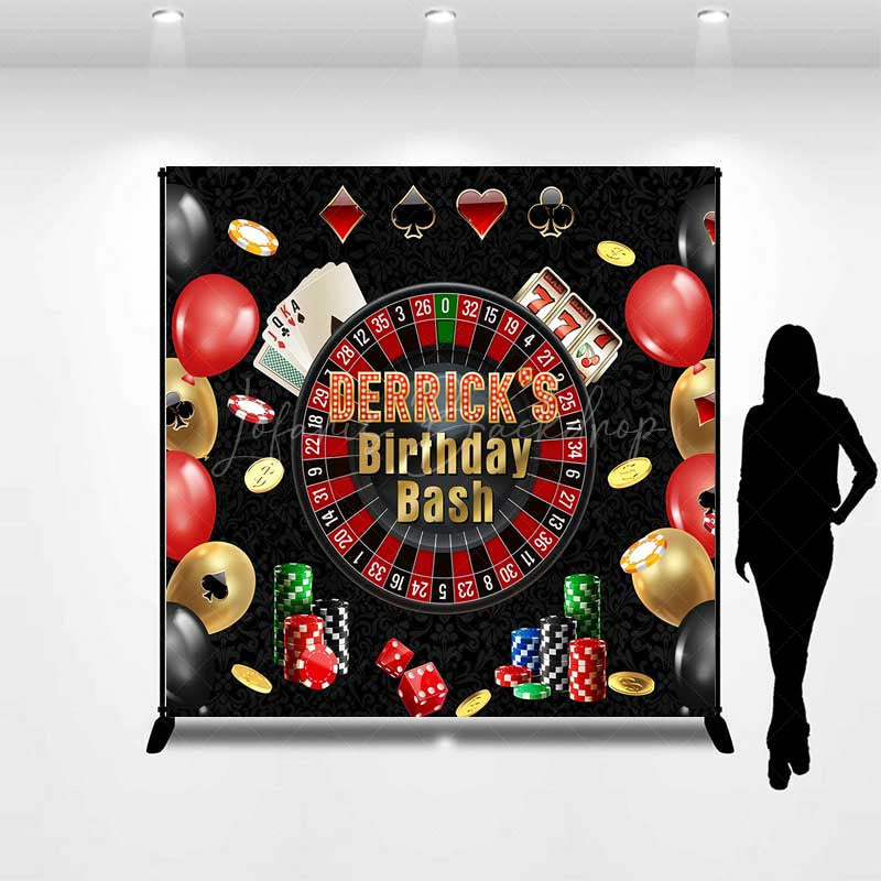 Lofaris Custom Casino Birthday Bash Backdrop Las Vegas Night and Poker Theme Personalized Roulette Wheel Photo Prop