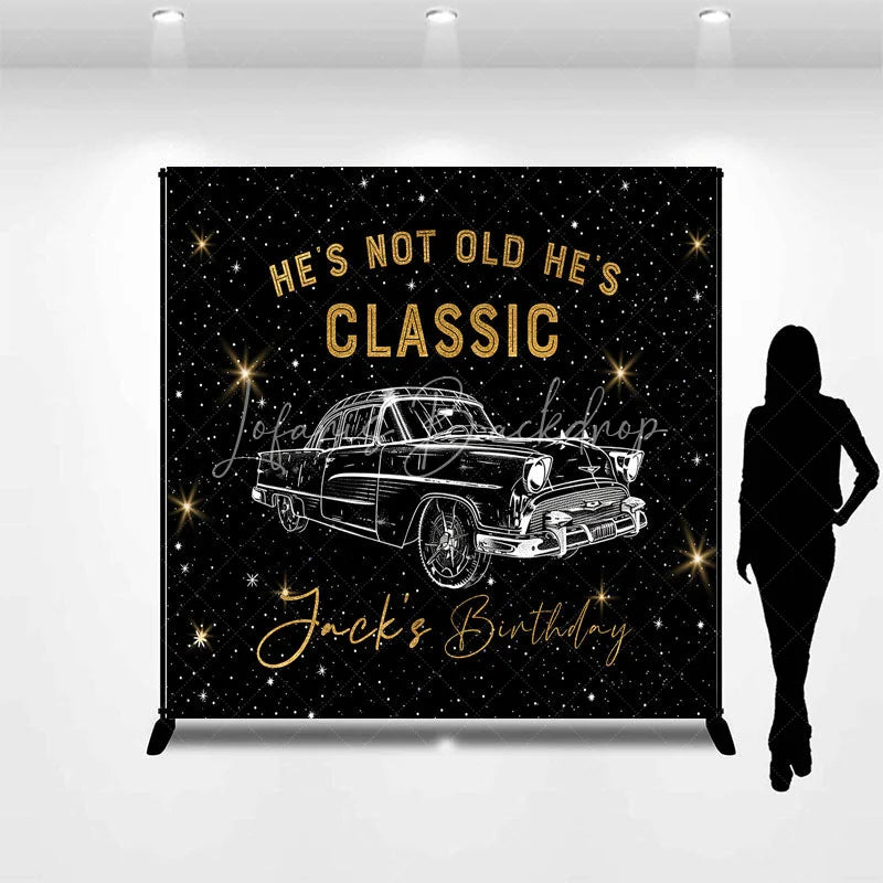 Lofaris Custom Classic Car Birthday Backdrop Vintage Automobile Black Gold Background Personalized Name Adult Milestone Party Prop