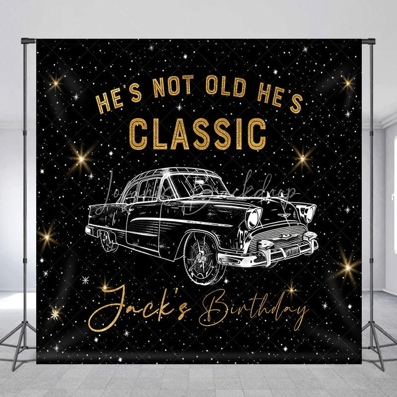 Lofaris Custom Classic Car Birthday Backdrop Vintage Automobile Black Gold Background Personalized Name Adult Milestone Party Prop