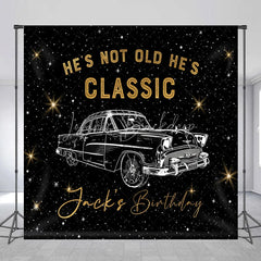 Lofaris Custom Classic Car Birthday Backdrop Vintage Automobile Black Gold Background Personalized Name Adult Milestone Party Prop