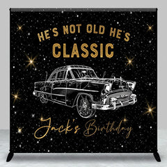 Lofaris Custom Classic Car Birthday Backdrop Vintage Automobile Black Gold Background Personalized Name Adult Milestone Party Prop