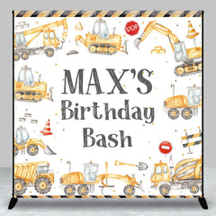 Lofaris Custom Construction Theme Birthday Backdrop with Yellow Vehicles and Personalized Name Kids Party Decor