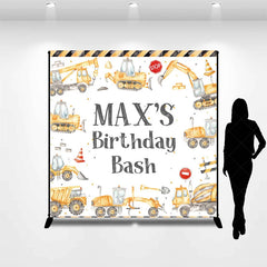 Lofaris Custom Construction Theme Birthday Backdrop with Yellow Vehicles and Personalized Name Kids Party Decor