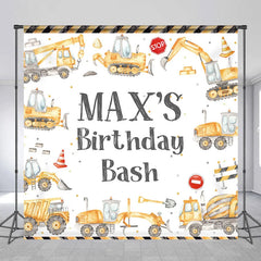 Lofaris Custom Construction Theme Birthday Backdrop with Yellow Vehicles and Personalized Name Kids Party Decor