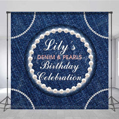 Lofaris Custom Denim and Pearls Birthday Backdrop Rustic Blue Jeans Photography Background
