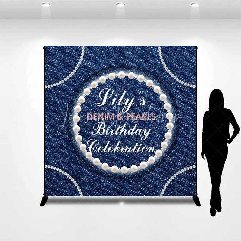 Lofaris Custom Denim and Pearls Birthday Backdrop Rustic Blue Jeans Photography Background