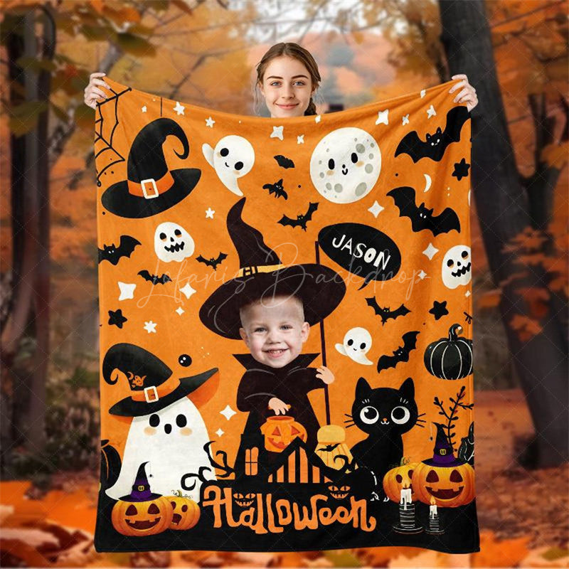 Lofaris Custom Face Name Halloween Blanket Personalized Spooky Gift Ghost for Kids