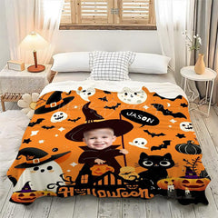 Lofaris Custom Face Name Halloween Blanket Personalized Spooky Gift Ghost for Kids