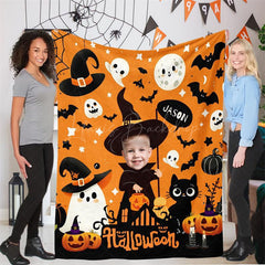 Lofaris Custom Face Name Halloween Blanket Personalized Spooky Gift Ghost for Kids