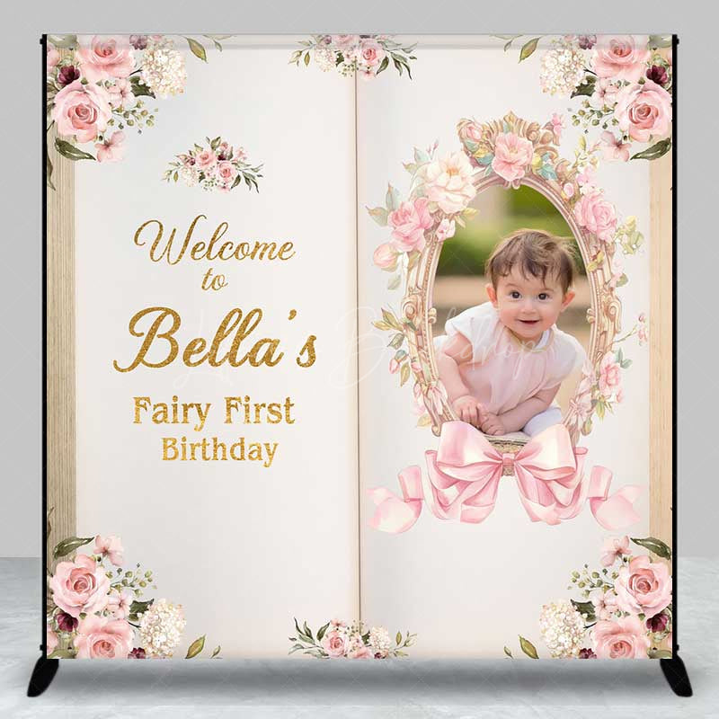 Lofaris Custom Fairy First Birthday Backdrop Princess Story Book Theme with Photo Personalized Enchanted Forest Decor