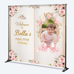 Lofaris Custom Fairy First Birthday Backdrop Princess Story Book Theme with Photo Personalized Enchanted Forest Decor