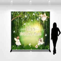 Lofaris Custom Fairy Forest Birthday Backdrop with Green Trees Butterflies and Glitter Lights Personalized Party Decor