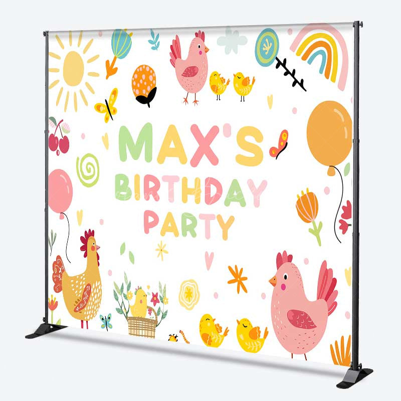 Lofaris Custom Farm Friends Birthday Backdrop Cute Chicken and Chicks Party Banner Sunshine Rainbow Kids Photo Prop