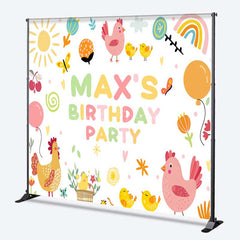 Lofaris Custom Farm Friends Birthday Backdrop Cute Chicken and Chicks Party Banner Sunshine Rainbow Kids Photo Prop
