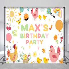 Lofaris Custom Farm Friends Birthday Backdrop Cute Chicken and Chicks Party Banner Sunshine Rainbow Kids Photo Prop