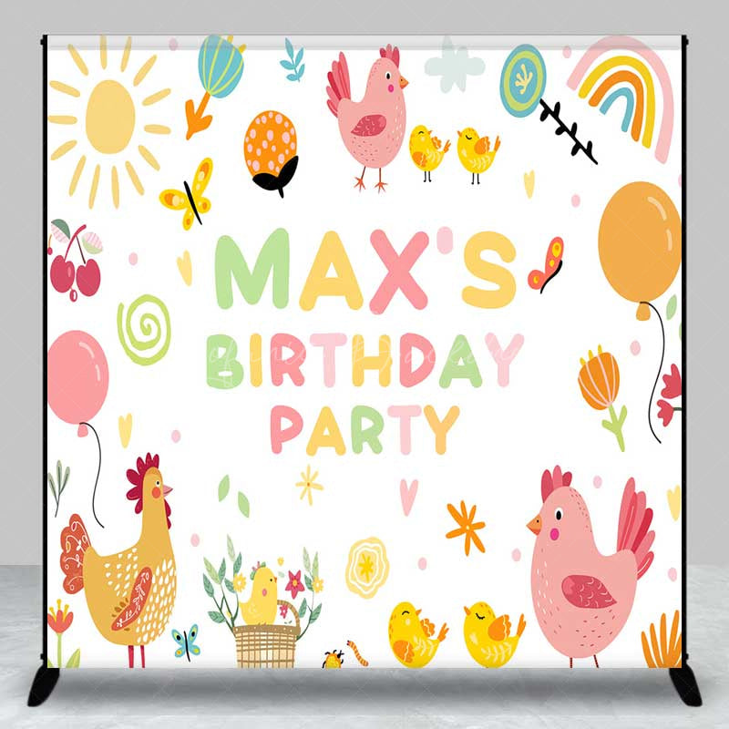 Lofaris Custom Farm Friends Birthday Backdrop Cute Chicken and Chicks Party Banner Sunshine Rainbow Kids Photo Prop